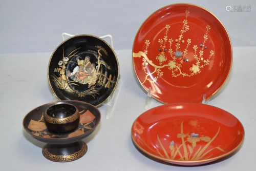 Group of 19-20th C. Japanese Painted Lacquer Wares