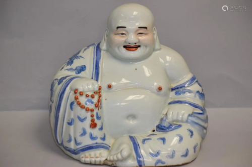 19th C. Chinese Porcelain B&W with Enamel Buddha