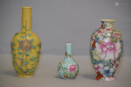 Three 19-20th C. Chinese Porcelain Vases