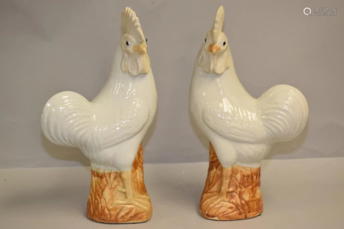 Pr. of 19th C. Chinese Porcelain Roosters,