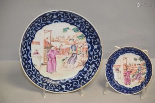 Two 17-18th C. Chinese Porcelain B&W Famille Rose