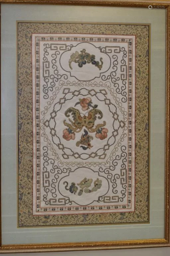 Qing Chinese DaZi Style Embroidery in Frame