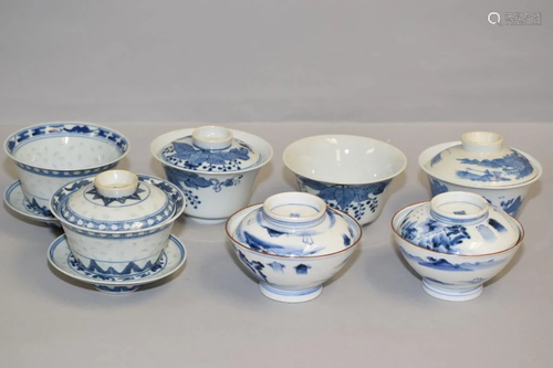 Group of 19-20th C. Chinese Porcelain B&W Cups