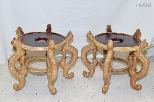 Pr. of Chinese Rosewood Carved Jardiniere Stands