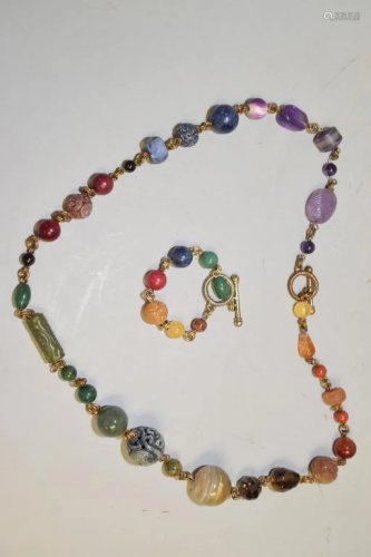 19-20th C. Chinese Precious Stones Bead Necklace