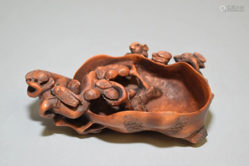 Qing Chinese Huangyang Wood Carved Water Holder