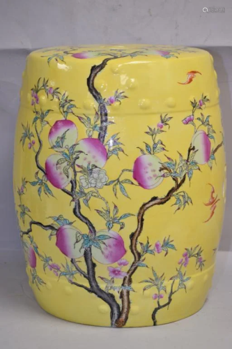 Chinese Porcelain Yellow Glaze Famille Rose Garden Seat