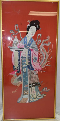 19th C. Chinese Embroidery of MaGu Offering Longevity