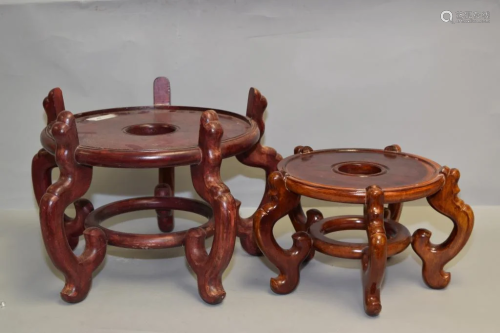 Two Chinese Rosewood Carved Jardiniere Stands