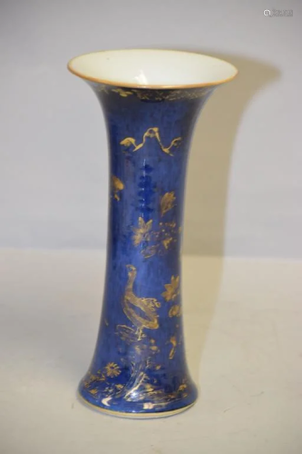 17-18th C. Chinese Porcelain Cobalt Blue Glaze Gu Vase