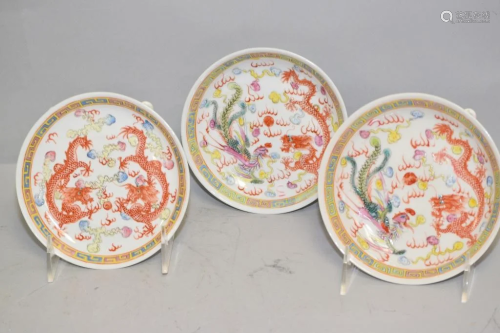 Three 19-20th C. Chinese Porcelain Famille Rose Plates