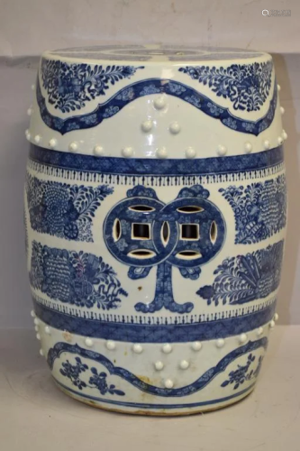18-19th C. Chinese Porcelain B&W Garden Seat