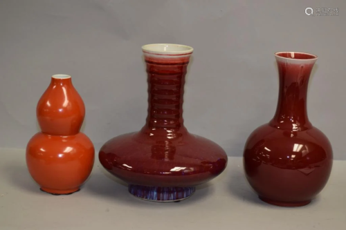 Three Chinese Porcelain Red Glaze Vases