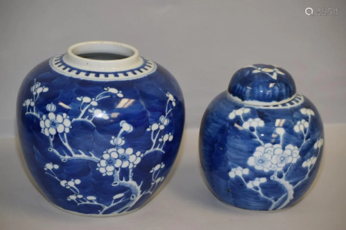 Two Qing Chinese Porcelain B&W Plum Jars