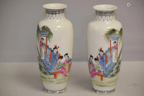 Pr. of 19-20th C. Chinese Porcelain Famille Rose Vases