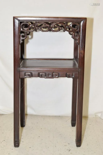 Qing Chinese Marble Inlay Hongmu Carved Stand
