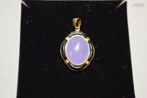 14K Gold Chinese Lavender Jadeite and Onyx Pendant
