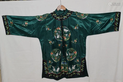 Chinese Green Embroidered Women's Robe