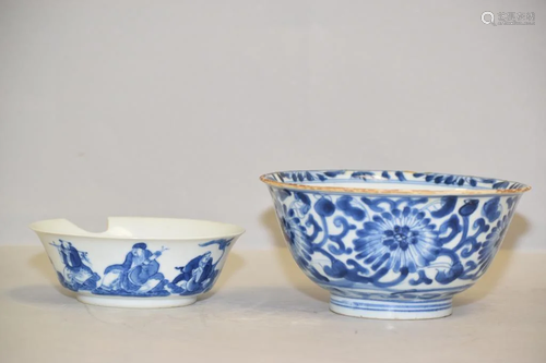 Two 17-18th C. Chinese Porcelain B&W Bowls