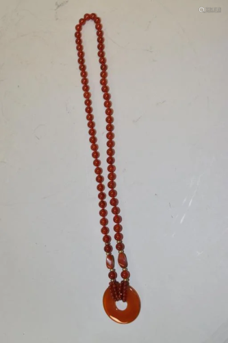 Chinese Red Agate Bead Necklace