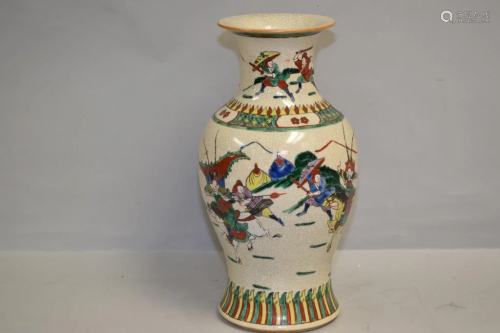 19th C. Chinese Porcelain Faux Ge Glaze Wucai Vase