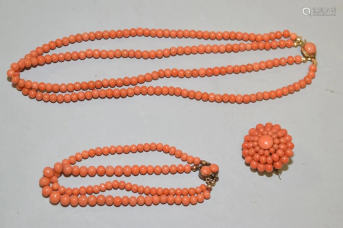 Set of Chinese Red Coral Bead Jewelry