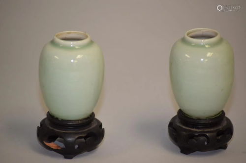 Pr. of 19th C. Chinese Porcelain Pea Glaze Water