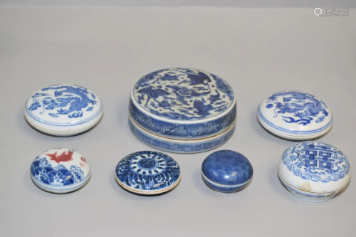Group of 18-20th C. Chinese Porcelain Stamp Ink Boxes