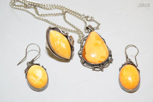 Set of Chinese Butterscotch Egg Yolk Amber Jewelry