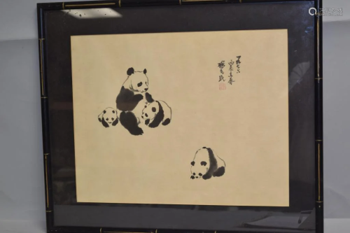 Chinese Panda Watercolor Painting, Signed Yang XianMin