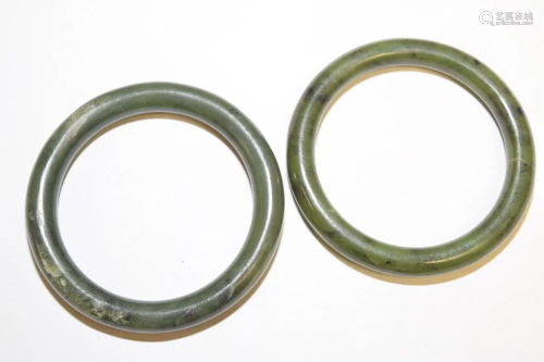 Two Chinese Spinach Jade Bangle Bracelets