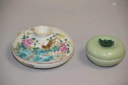 Two 19th C. Chinese Porcelain Famille Rose Stamp Ink