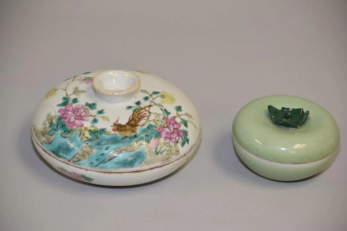 Two 19th C. Chinese Porcelain Famille Rose Stamp Ink