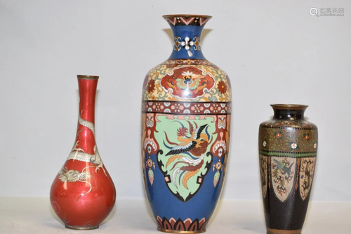 Three 19th C. Japanese Cloisonne Vases