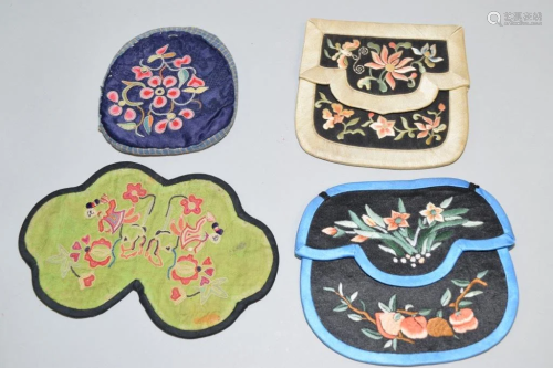 Four 19-20th C. Chinese Embroidered Pouches