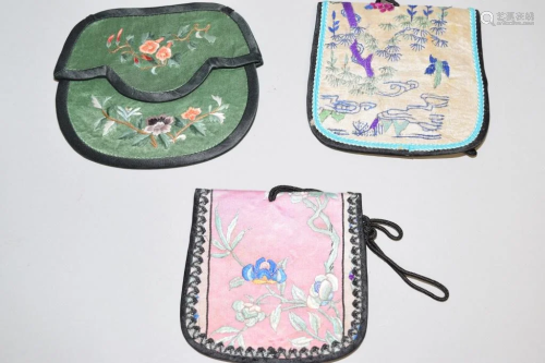 Three 19-20th C. Chinese Embroidered Pouches