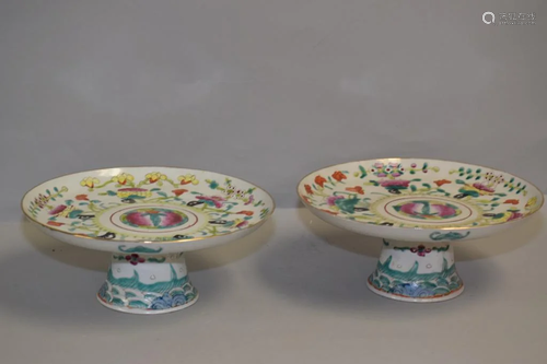 Pr. of 19th C. Chinese Porcelain Famille Rose High-Foot