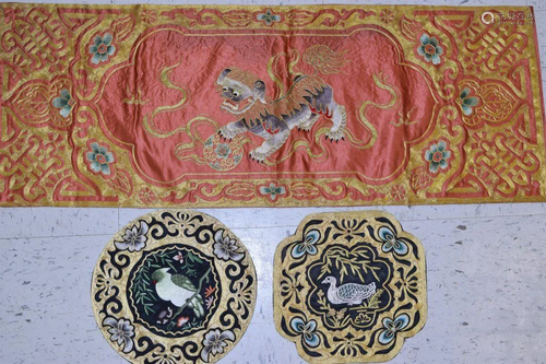 Three Chinese Gold Thread Embroideries