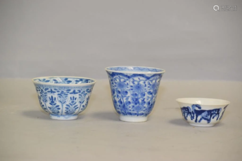 Three 18-19th C. Chinese Porcelain B&W Cups