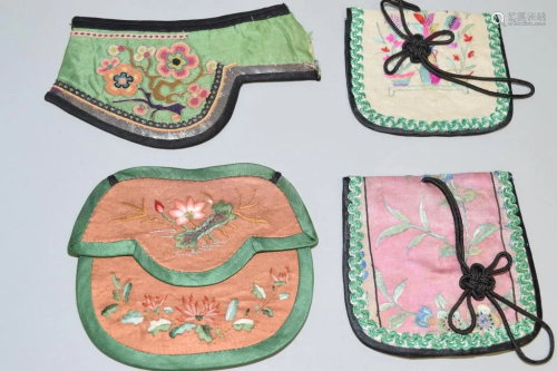 Three 19-20th C. Chinese Embroidered Pouches and