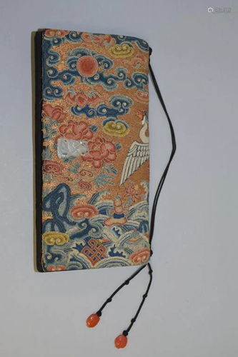 18th C. Chinese Embroidered Jade Inlay Clutch