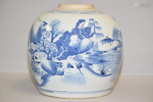 18-19th C. Chinese Porcelain B&W Landscape Jar