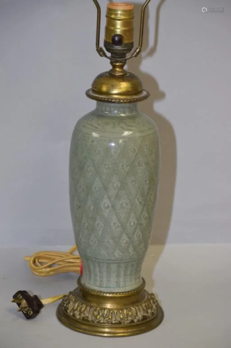 Ming Chinese Porcelain Longquan Glaze Vase Lamp