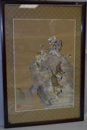 20th C. Chinese SuZhou Style Embroidery of Tigers
