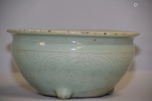 18th C. Chinese Porcelain Pea Glaze Censer