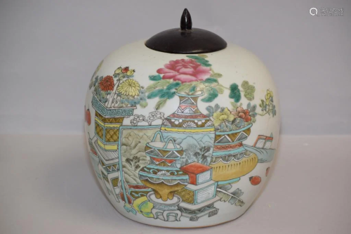 Late Qing Chinese Porcelain Famille Verte Jar, Shan