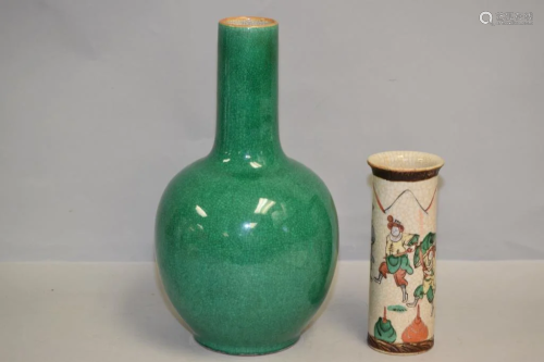 19-20th C. Chinese Porcelain Green/Faux Ge Glaze Vases