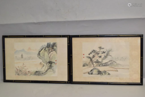Two Chinese Landscape Watercolor Paintings
