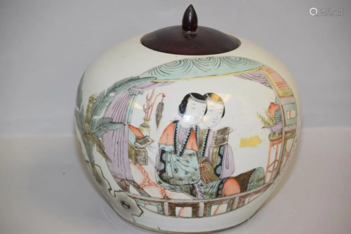 Late Qing Chinese Porcelain Famille Verte Jar, Cai