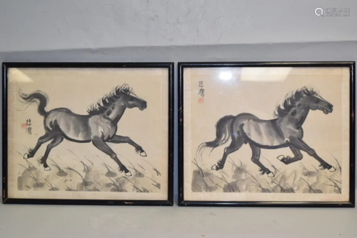 Two Chinese Xu BeiHong Style Horse Print/Paintings